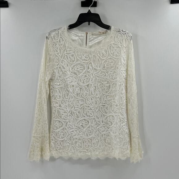 Soft Surroundings Women's Whimsical Lace Bell Sleeve Top - Ivory - Large - Picture 1 of 7